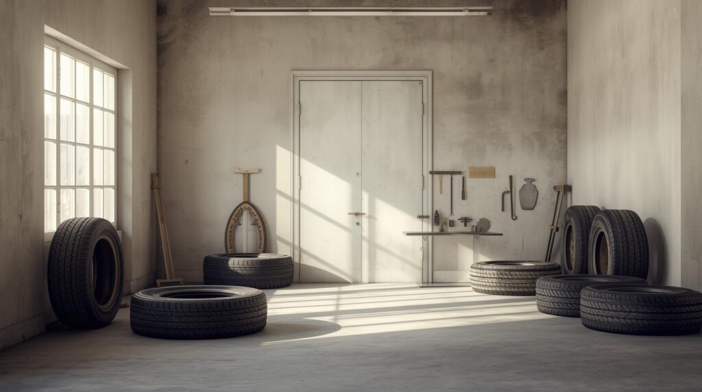 faça uma imagem para uma loja que vende pneus sobre a história da loja